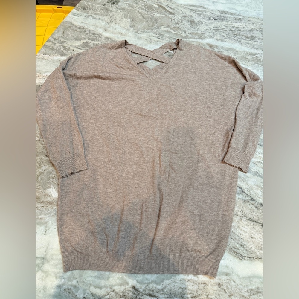 Dreamers Taupe Crisscross V-Neck Knit Sweater | S/M